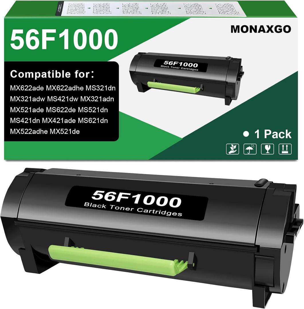 56F1000 Black Toner Cartridge Compatible for Lexmark MS621 Toner 56F1000 Toner Cartridge for MS321 MS421 MS521 MS621 MS622 MX321 MX421 MX521 MX522 MX622 Laser Printer High Yield 6,000 Pages 1 Pack