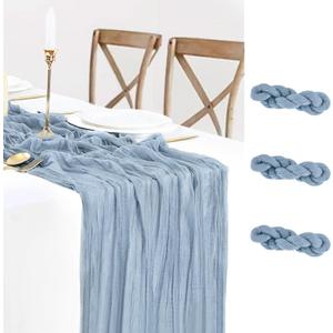 3 Pack Dusty Blue Cheesecloth Table Runner, 35inch Boho Gauze Table Runner 120 inches Long Farmhouse Rustic Sheer Cheese Cloth Fabric Bulk for Baby Shower Wedding Bridal Birthday Party Decor (10ft x 3pcs)
