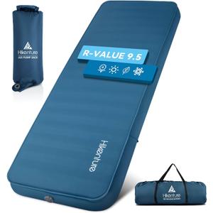 Hikenture 4 INCH Thick Self Inflating Sleeping Pad 9.5 R Value, Comfort Plus Camping Mattress with Pump Sack, Inflatable Foam Insulated Camping Pad, Camping Mat 4-Season (Single (80"28"), Light Blue)