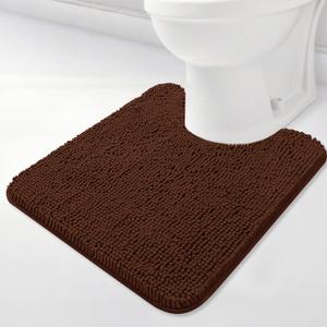BOANKODU Toilet Rugs U-Shaped,20"x 20"Super Absorbent Chenille Bathroom Rugs and Strong PVC Non-Slip Backing for Toilets Rug Set,Machine Washable,Bath Mats for Bathrooms,Coffee