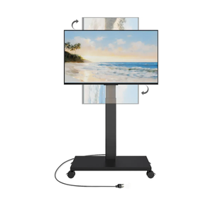 Neothm Mobile TV Stand with Power Outlet, Tilting & Swivel Rolling TV Cart for 32-75 Inch TVs, Height Adjustable Portable TV Stand with Shelf, Portrait/Landscape, 88 lbs Capacity, Max VESA 600x400mm