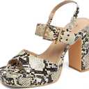 NEWBELLA Heels for Women Block Chunky Platform High Heels Open Toe Ankle Buckle Strap Pump Sandal Shoes (6.5, Snake)