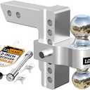 LOCAME Adjustable Trailer Hitch, Fits 2-Inch Receiver, 6-Inch Drop/Rise Aluminum Drop Hitch,12,500 LBS GTW-Tow Hitch for Heavy Duty Truck with Double Stainless Steel Locks, Silver