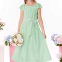 GRACE KARIN Girls Dress Formal Party Wedding Guest Pageant Dress for Teen Girls Ruffle Backless Maxi Sundress Size 6-14 (Green)