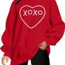 MYHALF Valentines Day Sweatshirts Valentine Shirts: Womens Love Heart Long Sleeve Tops Oversized Patch Crewneck Pullover (Red, S)