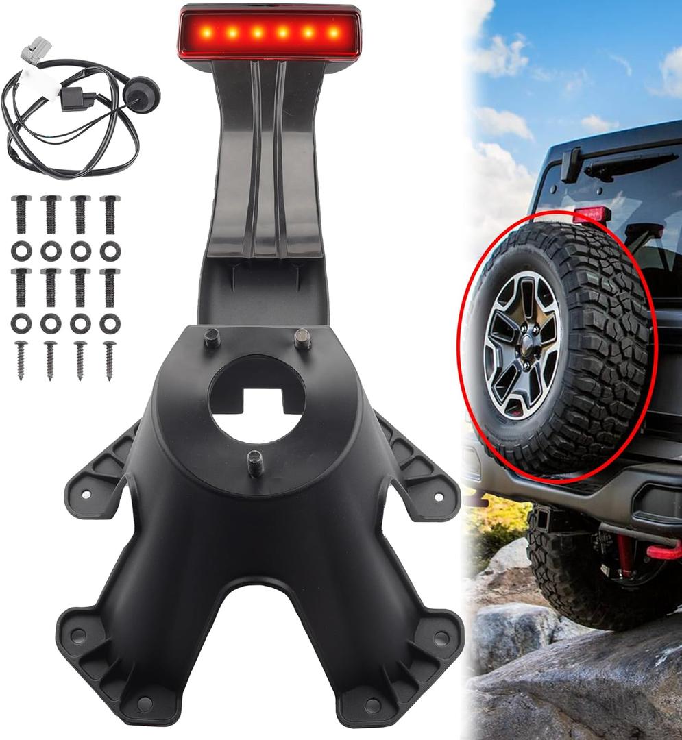 Dasbecan 55397217AJ Spare Tire Holder Bracket Tire Carrier Rack Compatible with Jeep Wrangler JK 2007-2018 68048581AA High Center Mount 3rd Third Brake Light Assembly with Line (Red)