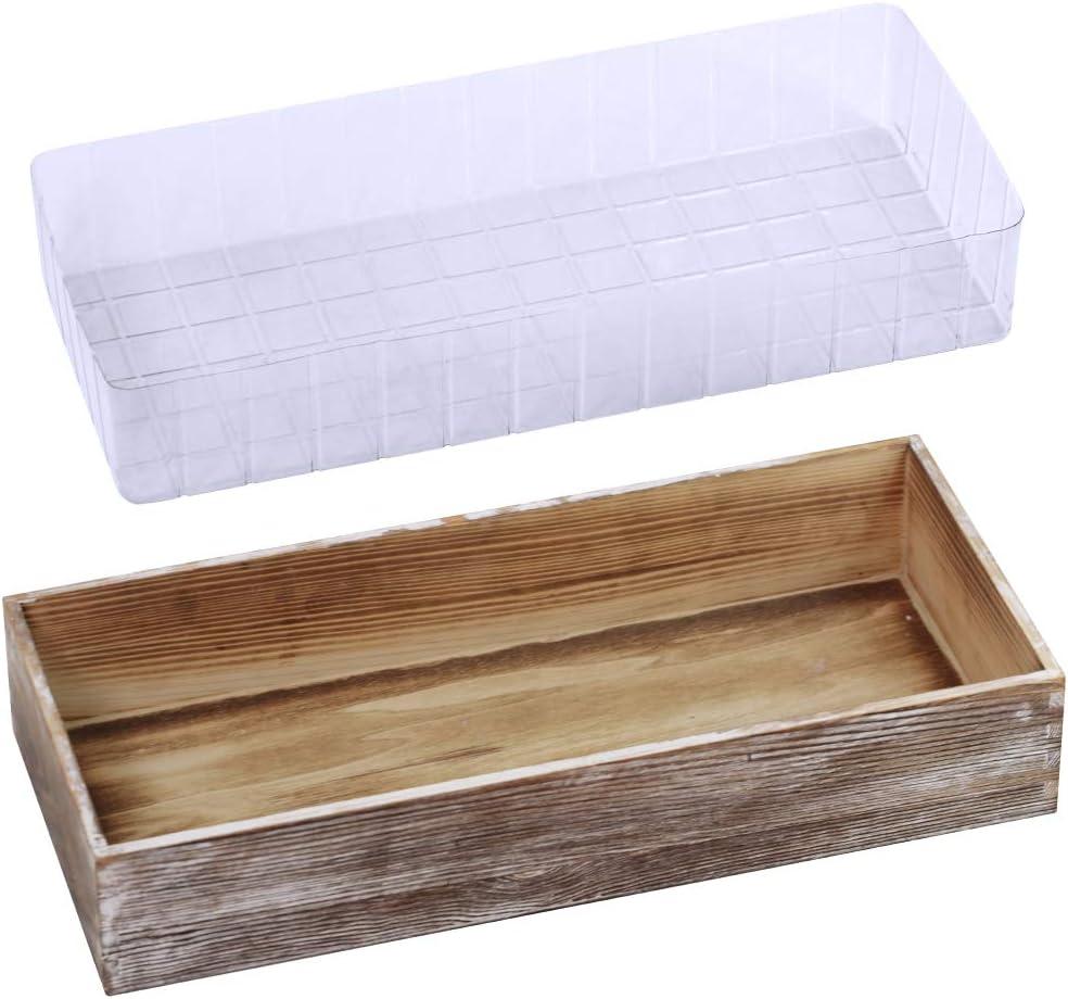 1 Pcs Wood Planter Box Rectangle Whitewashed Wooden Rectangular Planter Decorative Rustic Wooden Box with Inner Plastic Box - 17.3" L x 7.8" W x 3" H Floral Natural Centerpieces Rustic Wedding Decor