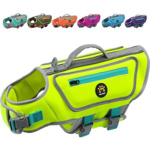 Dog Swimming Vest with D-Ring, Lightweight Dog Life Vests for Boating, Reflective Pet Lifejackets Swimsuit Neoprene Dogs Life Jacket with Rescue Handle for Small Medium Dogs (Green, S)