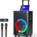 Large Bluetooth Karaoke Speaker with 2 Wireless Microphones, 11 Speaker System with 8800mAh Battery, Trolley PA System with Lights, Remote, FM/AUX/USB/TF, Bass & Treble Adjust, Ideal for Outdoor Party
