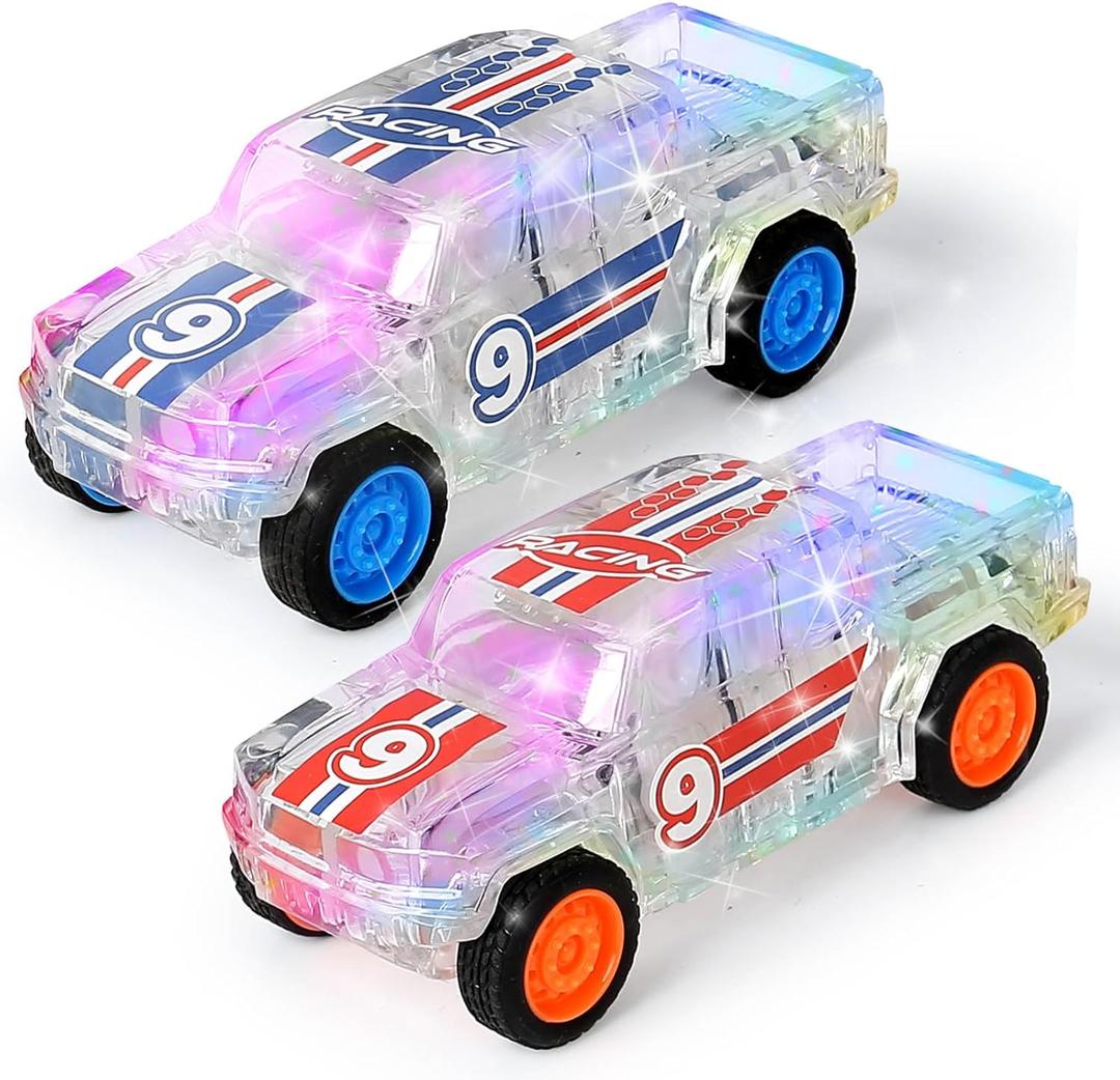 LED Light Up Pull Back Cars Toy, Car Toys for Toddlers 1-3, Light-up Monster Truck, 3+ Kids and Boys Girls Easter Christmas Birthday Party Gift (2Pack)