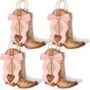 Sinload 24 Western Gift Bags Cowgirl Cowboy Boots Paper Bags with Pink Bow Handles Candy Goodie Treat Grocery Shopping for Cowgirl Party Supplies Birthday Western Party Favors (Brown Style)