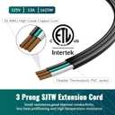 Elecan Flat Plug Extension Cord 12 Ft with Slim Space-Saving Plug Design, Thin Flat Cable Low Profile Power Cord 3 Prong Grounded Wire, 16 Gauge 13 A/125 V-Black-ETL Certified
