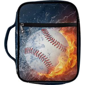 Drydeepin Cool Ice Fire Baseball Print Bible Cover for Boy Portable Bible Carrying Case with Zipper Bible Bags and Totes Kids Bible Study Supplies