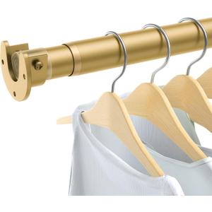 Closet Rods for Hanging Clothes, 17 to 39 Inch Heavy Duty Stepless Adjustable Closet Hanging Rod, 1.3 Inch Diameter Metal Closet Rod for Wardrobes Laundry Bedroom RV, Gold