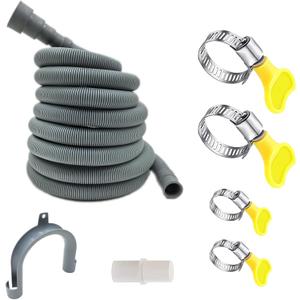 HLMOptimo 16 Feet Universal Washing Machine Drain Hose Flexible Dishwasher Drain Hose Extension Kits Corrugated Washer Hose w/ 1 Adapter 4 Clamps 1 U-Bend Holder