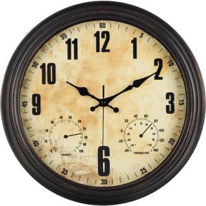 16 Inch Indoor Outdoor Clock with Temperature and Hygrometer Waterproof Large Wall Clock, Silent Battery Powered for Patio Pool Porch Garden Garage Bar Decoration