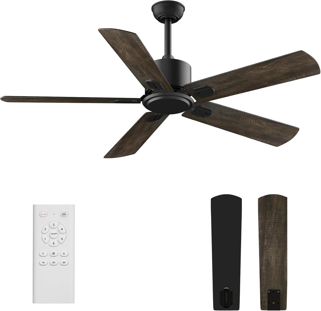 Ceiling Fan with Remote: 52 Inch Outdoor Ceiling fans 6 Speed Control Reversible DC Motor 5 Blades Fan for Patio Bedroom Living Room Brown