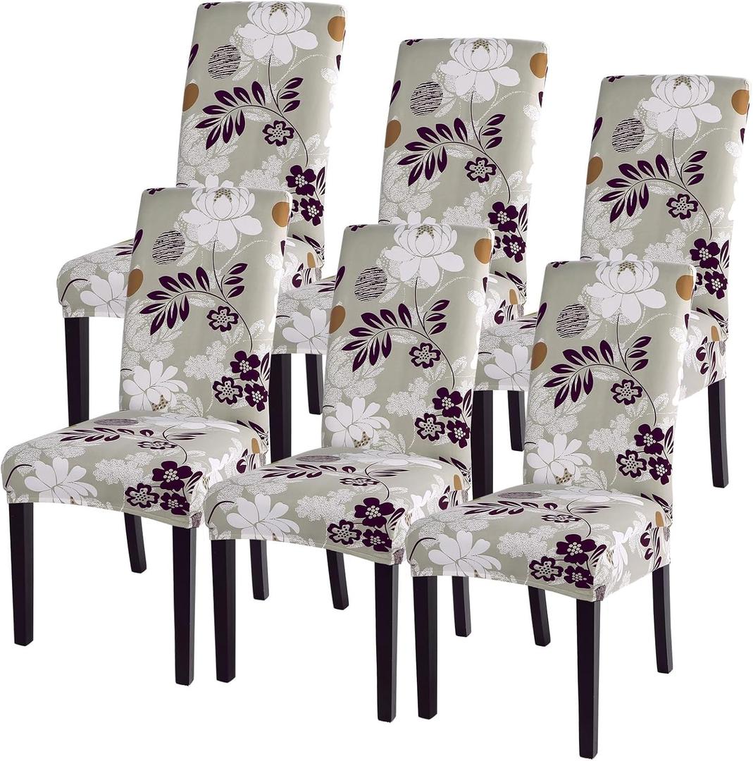 SearchI Dining Room Chair Covers Set of 6, Stretch Printed Floral Parsons Chair Slipcovers Removable Washable Kitchen Chair Protector Cover for Dining Room, Hotel, Ceremony (Flower Pattern8)