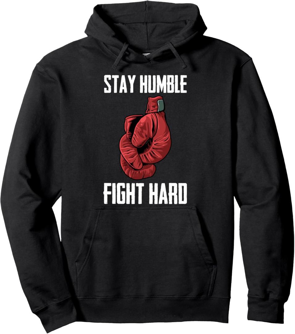 Stay Humble Fight Hard Boxing Gloves - Boxer Pullover Hoodie medium