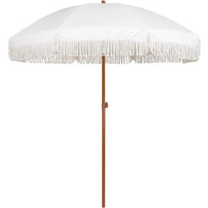 AMMSUN 7ft Patio Umbrella with Fringe Outdoor Tassel Umbrella UPF50+ Premium Steel Pole and Ribs Push Button Tilt, White Cream