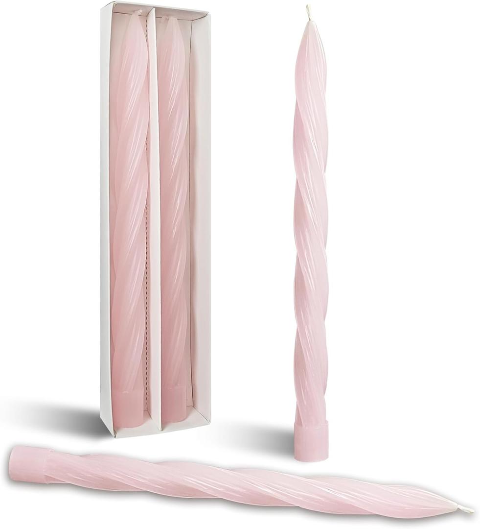 Pink Twisted Taper Candle Unscented Spiral Candlesticks 10 Inch Smokeless Long Candle Stick for Dinner Holiday Wedding Decor Creative Gifts 2 PCS