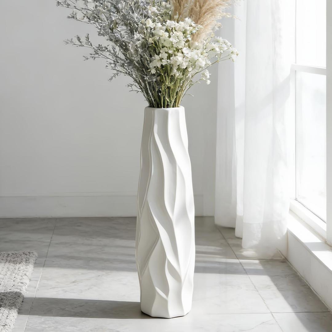 Large Floor Ceramic Vase 24 Inches Tall,White Modern Flower Tall Vases for Office, Home,Farmhouse,Living Room Dcor,Simple Origami Design Fall Decorative Porcelain Flower Arrangement Vase Ideal Gift