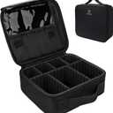 Relavel Travel Makeup Train Case Makeup Cosmetic Case Organizer Portable Artist Storage Bag with Adjustable Dividers for Cosmetics Makeup Brushes Toiletry Jewelry Digital Accessories Black (Small)