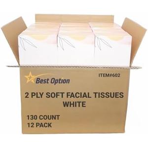Soft 2-Ply Facial Tissue, White, 130-Count Box | Professional, Gentle and Durable | Great for Bathroom, Office, Business, School (1,560 Tissues, Bulk Pack of 12-Boxes)