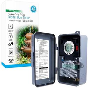 GE 7-Day Digital Pool Timer, 2HP 40A Load Capacity Pump Switch, Outdoor NEMA 3R-Rated Box, Universal Voltage Replacement, Water Heater Control, Tamper Resistant Metal, 46537 Black