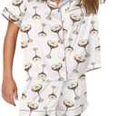 SHESHOW Satin Pajamas for Women Set Preppy Animals Pjs Short Sleeve Shorts 2 Piece Loungewear Sets S