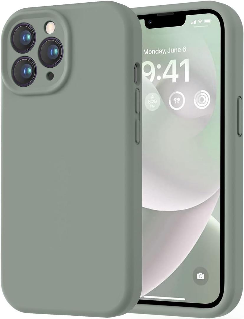 LOVE 3000 Designed for iPhone 13 Pro Max Case, Premium Silicone with [Soft Anti-Scratch Microfiber Lining] Shockproof Protective Phone Case for Men Women Girls 6.7", Calke Green