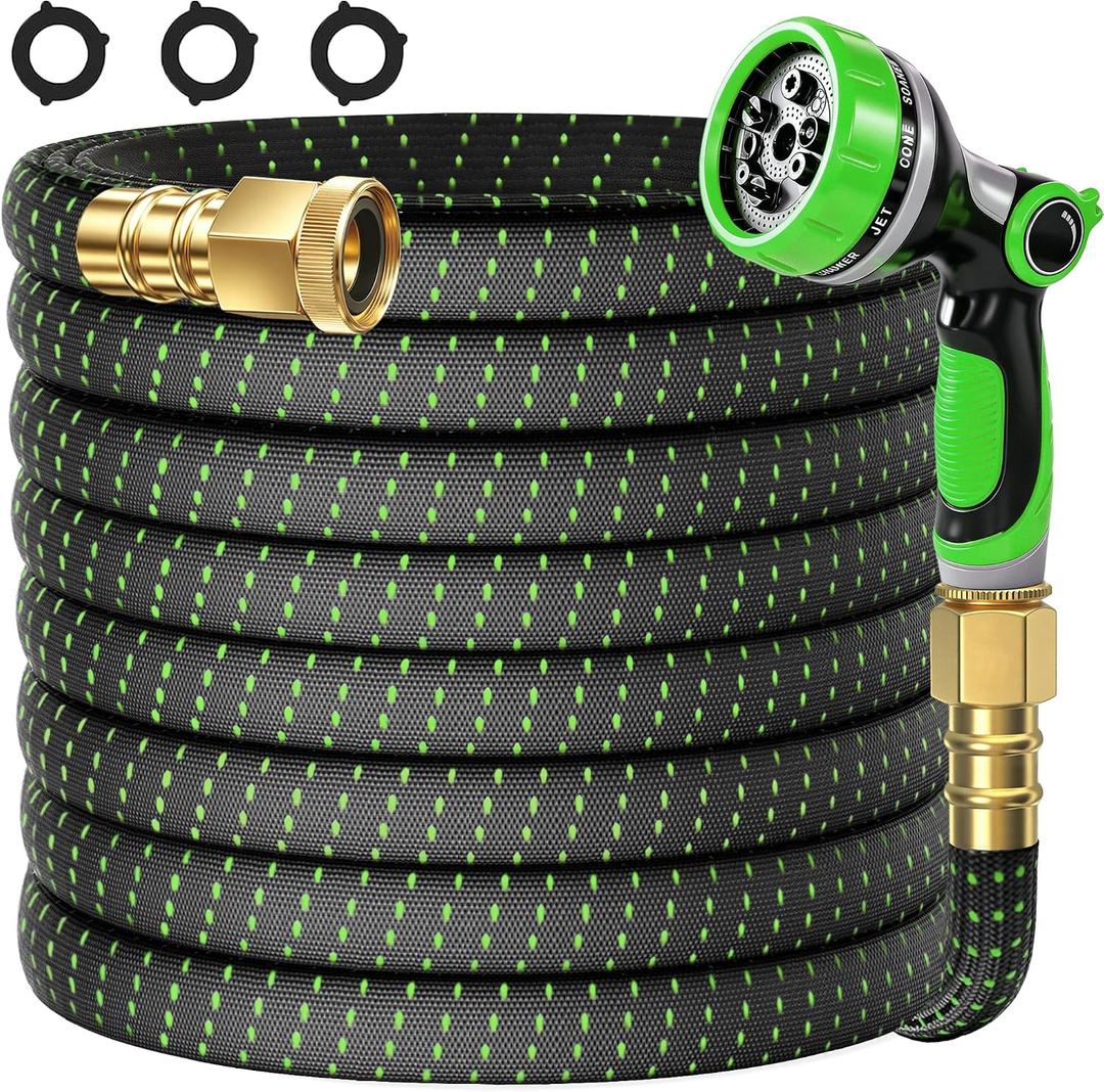 30FT Lightweight Flexible Garden Hose with 10modes Sprayer Nozzle,None-Expand,Non-Slip Handle,Non-Kink,LeakProof Water Hose for Garden,Boats,RV,Marine Washdown,Lawn(GreenBlack, 30 Ft)