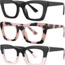 Okany Blue Light Blocking Glasses for Women Men Fashion Computer Screen Gaming TV Phones Anti Eyestrain & UV Glare Glasses 3 Pack (3 Pack Black + Leopard + Black Pink)