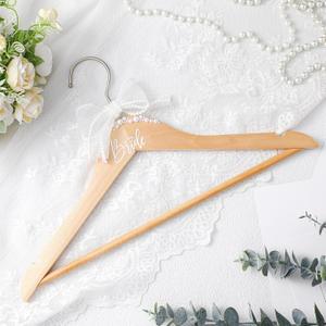 Yuntau Bride Wedding Dress Pearl Mrs. Hanger with Pearl Ribbon Bow Elegant Wooden Dress Hanger to Be Ideal Keepsake for Wedding Day Gift(Brown,Bride)