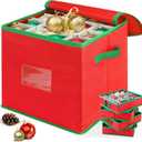 Christmas Ornament Storage Box, Xmas Storage Container Up To 64 Ornaments Decoration Balls With 4 Separate Removable Trays,Red Oxford Canvas Holiday Storage Case With Lid For for Xmas Storage