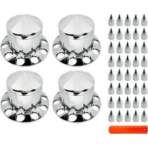 Semi Truck 4 Rear Axle Cover Lug Nut Covers Wheel Covers Kit with 32/33mm Thread-on Lug Nut Covers, 10 Hole Removable CapsABS Plastic Chrome Plated (Installation Tool Included)