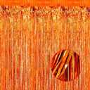 HalloweenDecorate 3 Pack Orange Foil Fringe Curtain Backdrop, 3.28Ftx8.2Ft Metallic Tinsel Foil Fringe Streamers Curtains for Party, Photo Booth Props, Birthday, 2022 Mother's Day Decoration Supplies