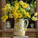 Vintage Lemon Ceramic Vase with Handle, Retro Ice Glazed Crack Farmhouse Pitcher Vase for Home Decor, Living Room, Shelf, Office, Rustic Table Centerpiece 9 Inch
