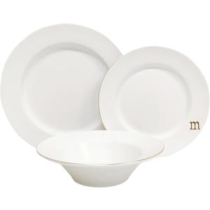 COLLECTIVE HOME Luxurious Gold-Edged Ceramic Dinnerware Set with Embossed Lettering, Including Soup Bowl, Shallow Plate, and Large Plate  Perfect for Weddings, Anniversaries, and Elegant Dining (M)