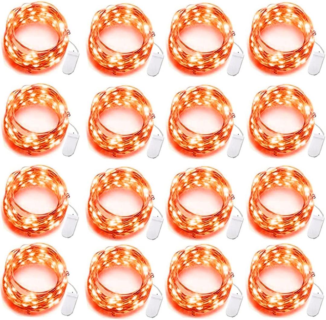 16 Pack LED Fairy Lights Battery Operated - 10FT 30LED Copper Wire Mason Jar String Lights, IP65 Waterproof, Bendable for Indoor/Outdoor, Christmas, Wedding, Party, Camping Decor (Orange)