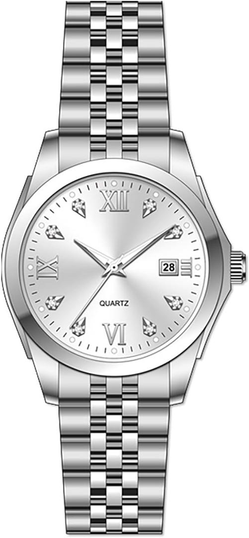 Women's Bracelet Watch Stainless Steel Quartz Watch Luminous Waterproof Watch Business Watches for Women (white)