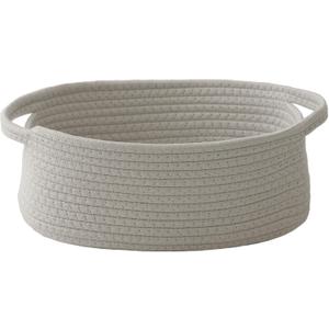 JMvicyroam Woven Basket,Small Rope Storage Bin with Handles & Ribbon Bag, Organizer for Shelves Closets,Gift Basket Empty for Birthday,Books,Dog Toys, Grey