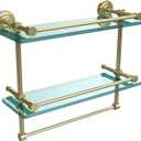 Allied Brass DT-2TB/16-GAL-SBR Dt 2 Tb Gal Dottingham Inch Gallery Double Towel Bar Glass Shelf, 16 Inch, Satin Brass