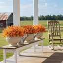 Fall Flowers Artificial Mums for Outdoors, 20 Bundles UV Resistant Silk Fake Daisy with Eucalyptus Leaves No Fade Greenery for Porch Patio Garden Front Door Fall Decoration(Orange and Yellow)