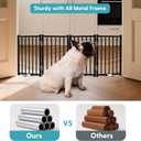 No Pawblems Free Standing Short Dog Gate, 16.5'' Tall Foldable Dog Fence for Indoor & Outdoor, Up to 48 Inch Extra Wide Puppy Gate for Stairs, Hallways, Doorways, Deck, Yard (Black, 4 Panels)