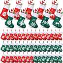 HooLing 50 Pcs 7 Inch Small Christmas Stockings Bulk Hanging Mini Stockings Ornaments Christmas Tree Decorations for Xmas Party Fireplace Holders(Green,Stylish)