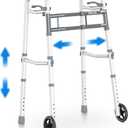 Delog Narrow Folding Walker for Seniors with Trigger Release and 5 Inches Wheels, Lightweight Supports Up to 350 lbs, Aluminum Folding Walker for Elderly, Handicapped and Disabled (Gray)