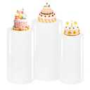 JALANCY 3PCS Metal Cylinder Pedestal Stands for Party White Round Dessert Tables Pedestal Display Plinth Pillars for Birthday Wedding Baby Shower Art Decor