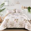 Aninbedding Floral Queen Quilt Set,Brown Autumn Bedspread Coverlet Set with 2 Pillowcases,Lightweight Soft Micorfiber Bedding Set for All Season (96’’X90’’) Brown