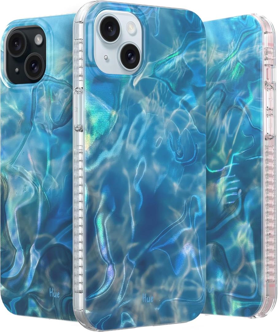 LONLI Hue Case for iPhone 15 - [360 Shock-Absorbent Bumper] - [Cute and Unique Phone Cover for Girls and Women] - Ocean Wave
